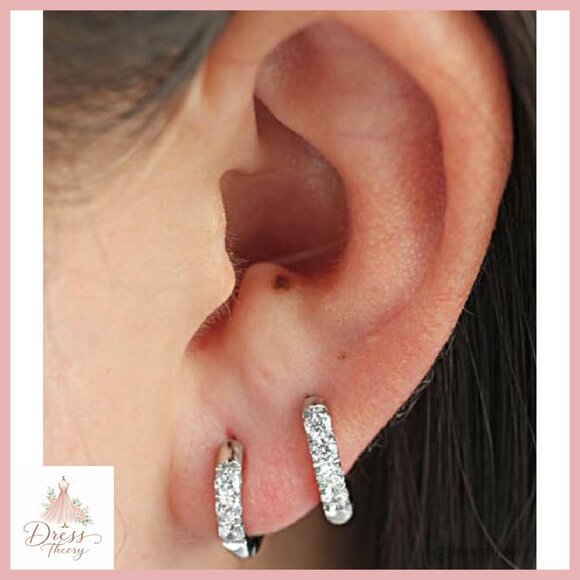 316L Surgical Steel Huggie Hoop Earrings with Cubic Zirconia - Picture 4 of 8